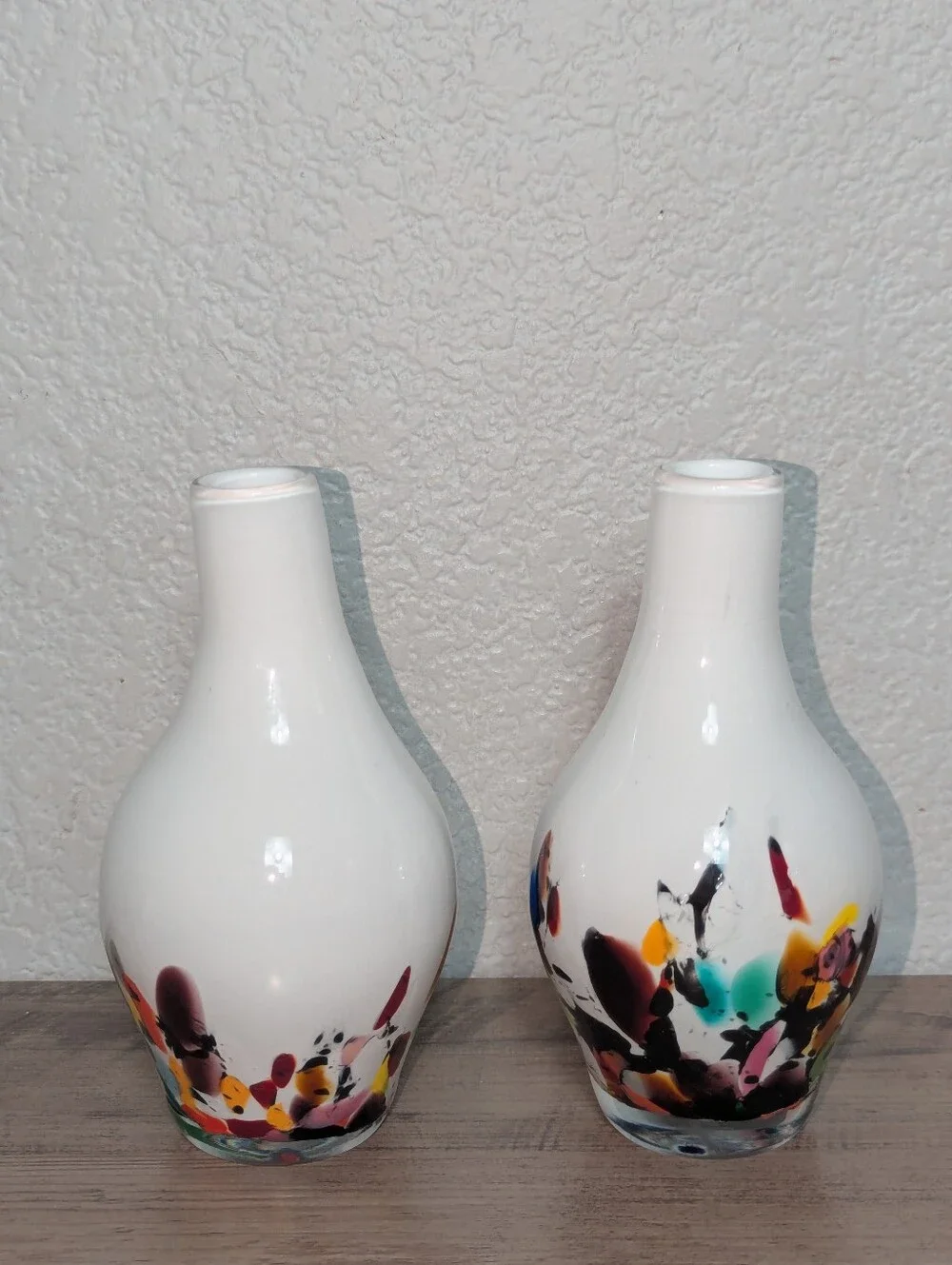 Vintage Hand Blown Confetti Art Glass Vases - Pair